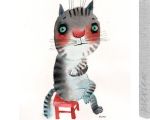 Very Introvert Cat Sitting on a Red Chair, by Nastya Ozozo