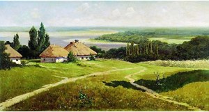 Ukrainian Landscape with Huts by Vladimir Makovsky