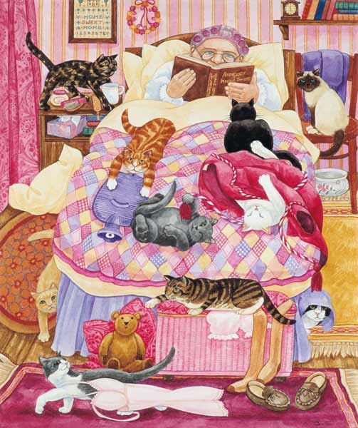 grandma-and-10-cats-in-the-bedroom, Linda Benton