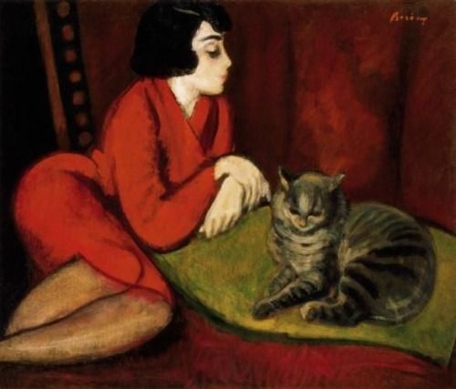 Girl on Divan with Cat (Eta with the Cat) - Róbert Berény 1919 Hungarian 1887-1953